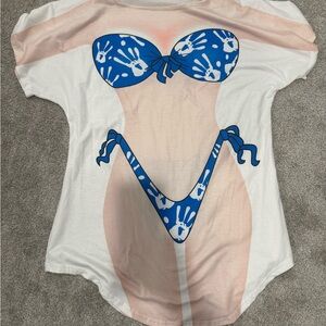 Bikini White and Blue Graphic T-Shirt
